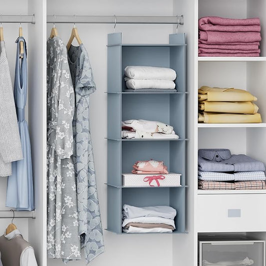 YOUDENOVA Hanging Closet Organizer, 4-Shelf Closet Hanging Shelves, Grey