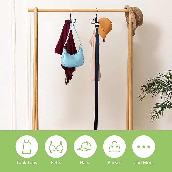 OMHOMETY Belt Hanger, Rotatable Belt Organizer for Closet, Accessories Rack, Space Saving Hanging Holder Storage Hook for Belt, Tie, Scarf, Purse, Bra, Tank Top, Black