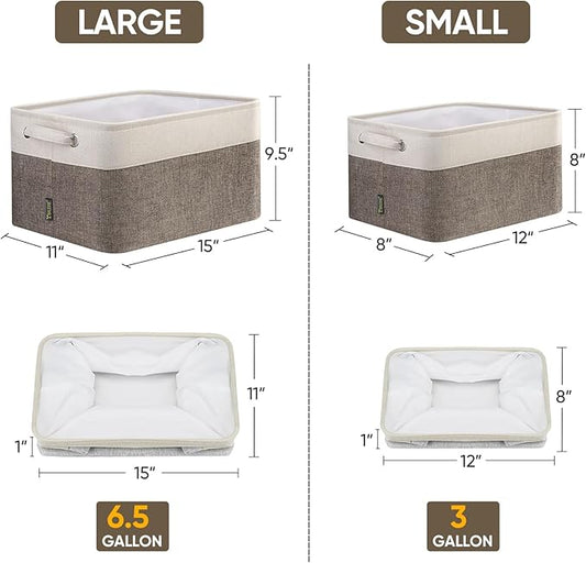 BALEINE 3 Pack Fabric Storage Bins for Shelves, Linen Storage Baskets for Organizing, Decorative Closet Bins for Clothes, Home (Brown, 15"x11"x9.5") 