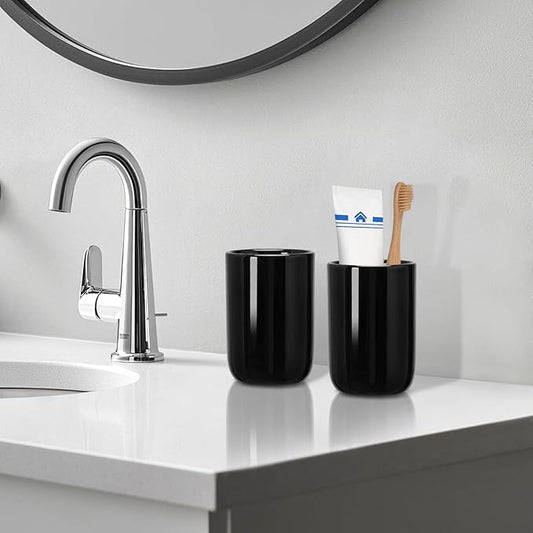 UHEY HOME Bathroom Tumbler Cup Ceramic 12.6oz Reusable Toothbrush Cup 375ml,Toothbrush Holder for Your Bathroom (Black)