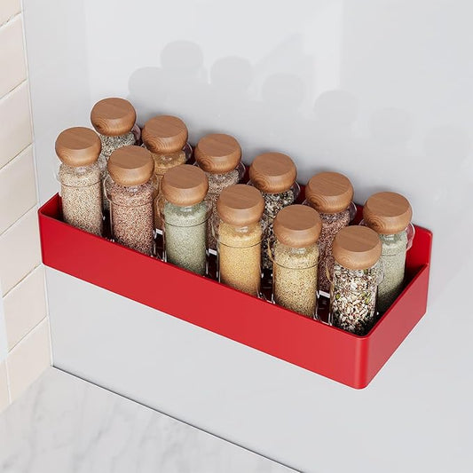 Magnetic Spice Rack for Refrigerator, Kitchen Organizer and Storage Shelf, Red (4 Pack)…