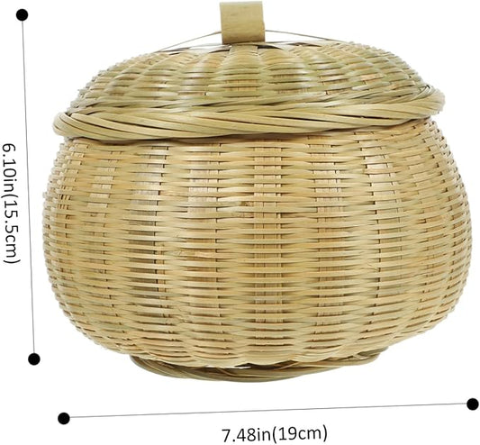 Cabilock Woven Storage Basket with Lid Round Organizer for Eggs Sundries Versatile Home Storage for Kitchen Bedroom Stylish Design