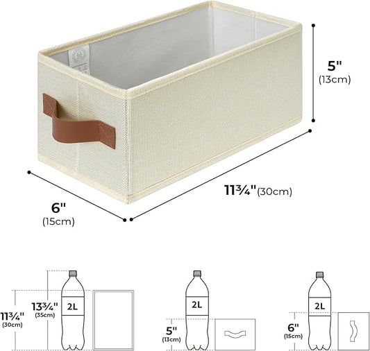 GRANNY SAYS Small Fabric Storage Bins, Storage Baskets for Shelves with PU Handles, Toilet Paper Storage, Mini Baskets for Organizing DVD, Photos, Clothes, Diaper, Sock, Cd, 3-Pack, Ivory