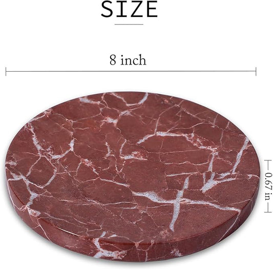 8" Natural Travertine Ring Dish Jewelry Tray for Women Gift - Marble Trinket Dish for Key Earring Nightstand - Candy,Fruit, Nut, Snack Serving Tray for Table, Home Decor (French Red Marble)