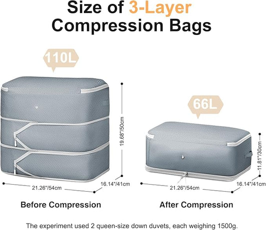 Easortm Comforter Storage Bag - Large Capacity Blanket Storage Bags 3-Layer Ultra Space Saving Self Compression Organizer, Washable Compression Bags for Storage Comforter Blanket, 8-Pack, Grey