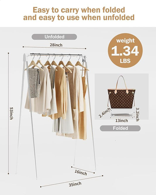 Travel Garment Rack ,Portable and Foldable,Folding Clothes Rack for Dance,Travel,Camping, Drying,RV, Indoor,Outdoor. A Collapsible Mini Clothing Rack.