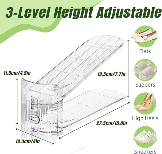 Shoe Slots Organizer,12 Pack Transparent Shoe Stacker Adjustable Shoe Slot Organizer Space Saver Shoe Rack Holder Shoe Storage Organizers for Closet,Transparent