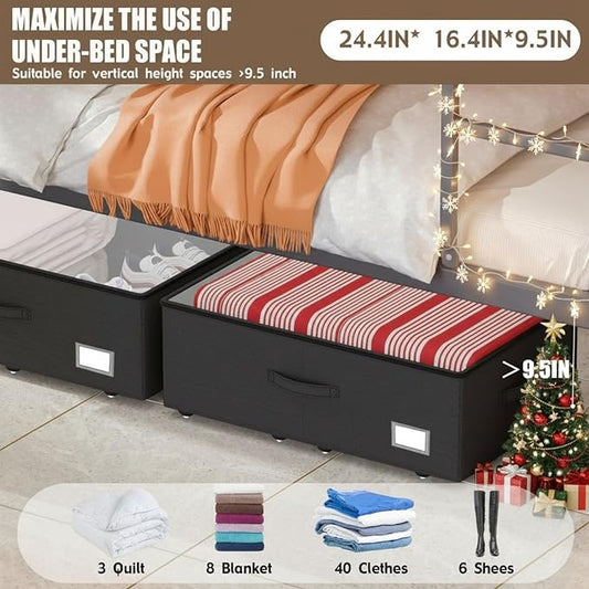 Underbed Storage Bins With Wheels, No Assemble Required 10 inches Height Large Capacity Rolling Underbed Shoe Storage Containers,Dorm Underbed Storage Drawers