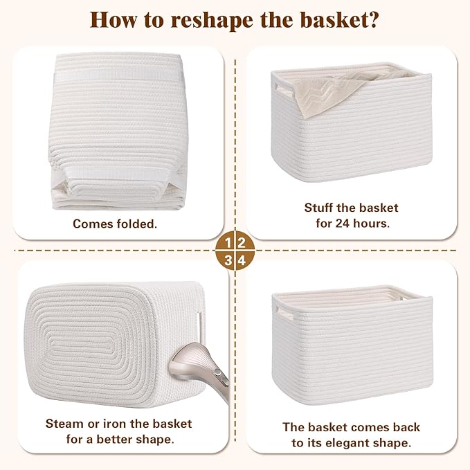 Storage Baskets for Organizing, 4 Pack Storage Baskets for Shelves, Woven Basket for Shelves, Closet Organization, Rectangle Organizer Basket Gifts Empty, 13"Lx8.7"Wx7.9"H Decorative Bins with Handles