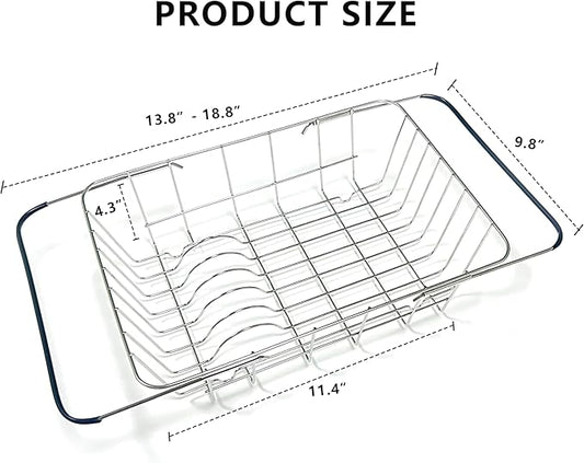 YENXIKU Over The Sink Dish Drainer Drying Rack - Expandable Stainless Steel in Sink Dish Drying Rack, High-Capacity, Rustproof, Easy Install, with Utensil Holder - Dish Racks for Kitchen Counter
