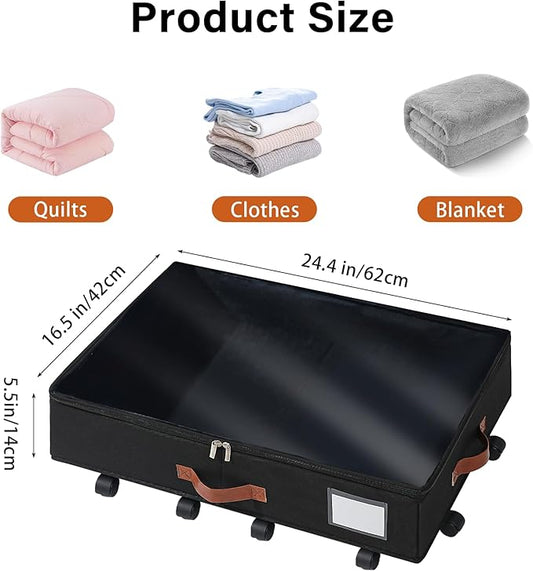 Freebat Under Bed Storage Organizer with Wheels, Underbed Container with Clear Lid Cover, Storage Bag Box with Visiable Window for Clothes, Bedsheet, Pillow, 2 Pack,5.5 inches