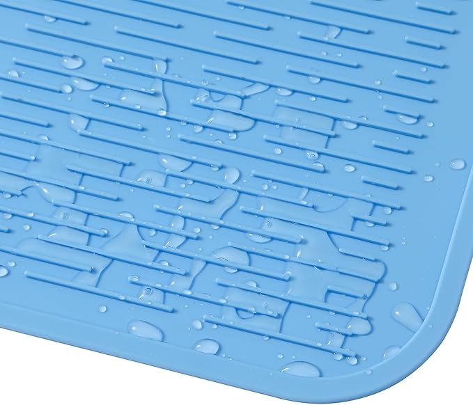 Silicone Dish Drying Mat for Multiple Usage,Easy clean,Eco-friendly,Heat-resistant Silicone Mat for Kitchen Counter or Sink,Refrigerator or Drawer Liner Light Blue 4XL 32 inches x 18 inches