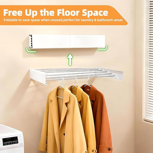 Wall Mounted Clothes Drying Rack 32", Heavy Duty Collapsible Space Saving Laundry Drying Rack with 50 lb Capacity, Drying Rack Clothing Foldable, 5 Rods, White