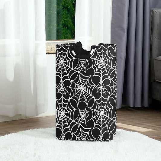 Laundry Hamper Basket Halloween Web Black Storage Basket Collapsible Clothes Hamper with Handle Decorative Organizer Bins Basket for Laundry Room Bedroom Clothes College