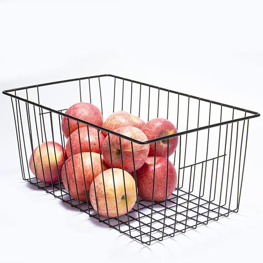 Freezer Organizer Bins - 3 Pack Stand Up Freezer Baskets for 16,17,21 cu.ft Upright Freezer, Wire Storage Baskets with Built-in Handles, Easy to Access Frozen Food Allow Air Circulation, Black
