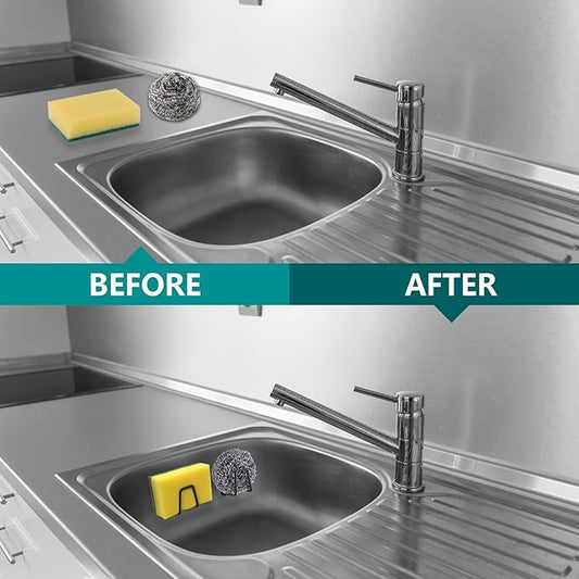 Telivava Sponge Holder for Kitchen Sink (4 Pack), Strong Adhesive, SUS304 Stainless Steel, Waterproof & Quick Drying - Black