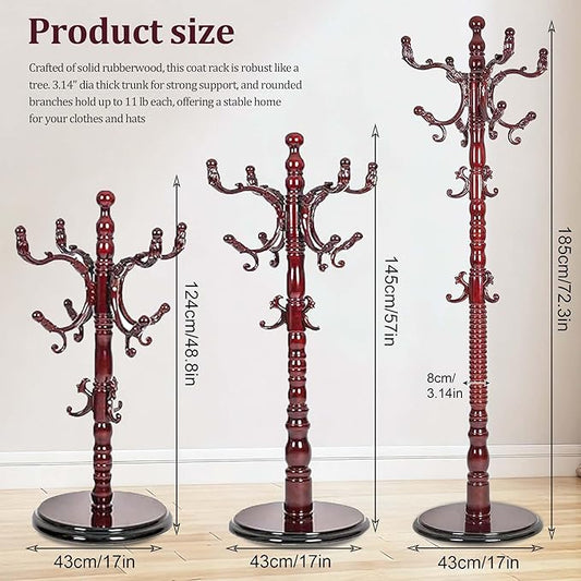 73" Wooden Coat Rack Freestanding, Coat Rack Stand With 18 Hooks And Round Solid Wood Base,Adjustable Height, Easy To Assemble For Entrance Hallway Office Living Room Bedroom
