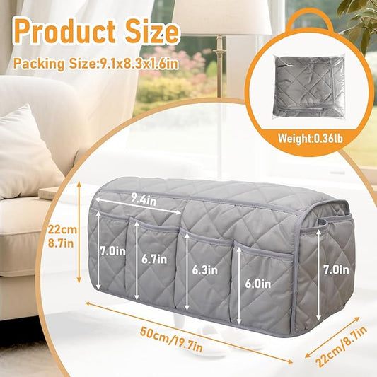 Gloserin Armchair Caddy, Sofa Armrest Organizer, Non Slip Recliner Organizer, Remote Control Holder for Recliners, Couch Caddy with 14 Pockets Storage for TV Remote, Phone, Magazine (Grey)