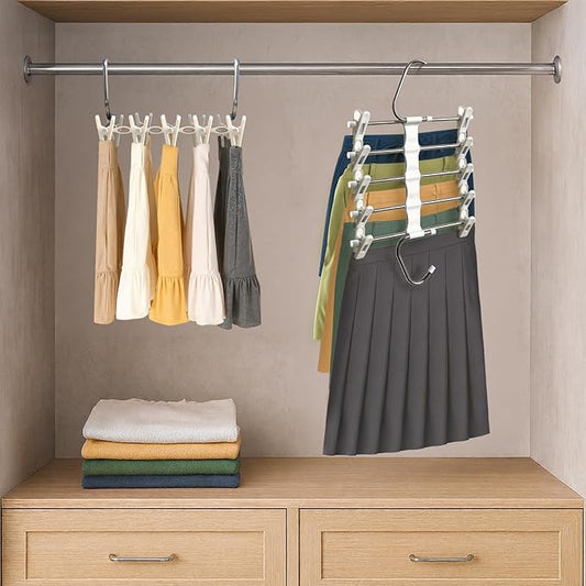 Zylkorb Skirt Hangers Pants Hangers Space Saving with Clips - 2 Pack - Space Saving Metal Closet Organizer for Shorts, Skirts, and Pants - Closet Organizer and Storage for Pants Jeans Skirts Legging