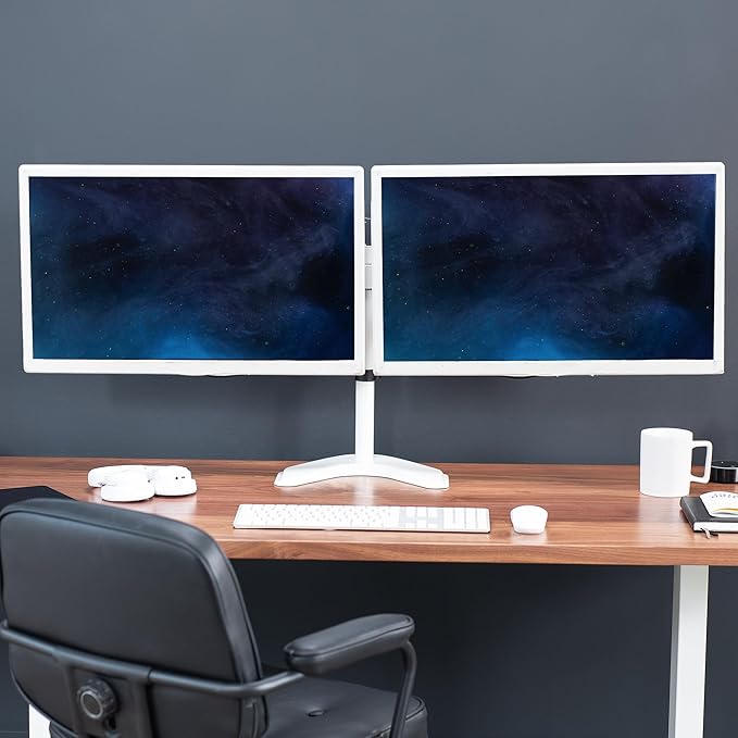 VIVO Dual LED LCD Monitor Mount, Free-Standing Desk Stand for 2 Screens up to 32 Inch, Heavy-Duty Fully Adjustable Arms with Max VESA 100x100mm, White, STAND-V032FW