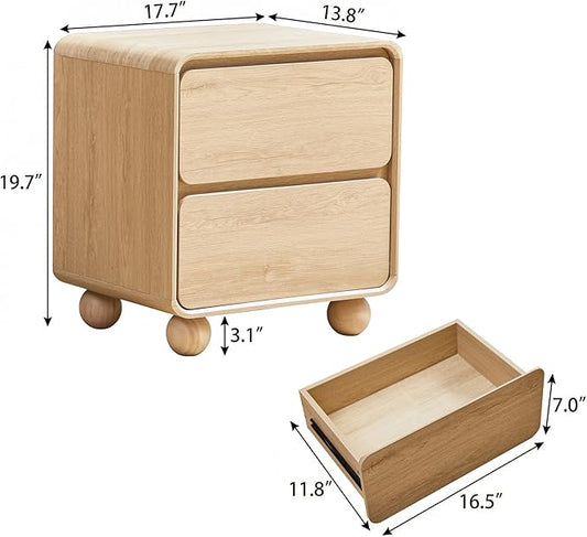 AVZEAR Small Night Stand with 2 Drawers, Mid Century Modern Nightstands with Solid Wood Legs, 2 Drawer Dresser Curved Profile Design End Table Side Table for Small Space, Dorm, Bedroom((Natural)