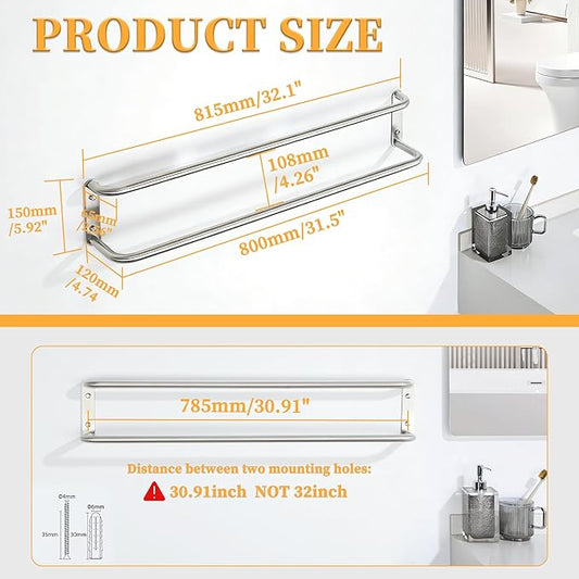 Alise Double Towel Bar,32 Inch Towel Racks for Bathroom, SUS304 Stainless Steel Towel Bar for Bathroom Wall,Quick Drying Bathroom Towel Holder,Long Bath Towel Hanger,Brushed Nickel