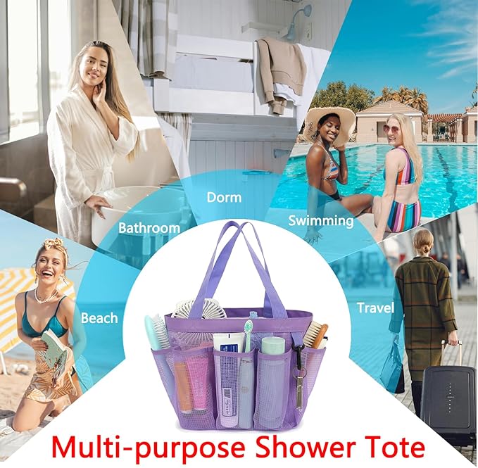 Fammart Mesh Shower Caddy Portable for College Dorm Room Essentials, 8-Pocket Large Shower Basket Tote Bag with 2 Handles for Toiletry, Bathroom, Beach, Camp, Gym