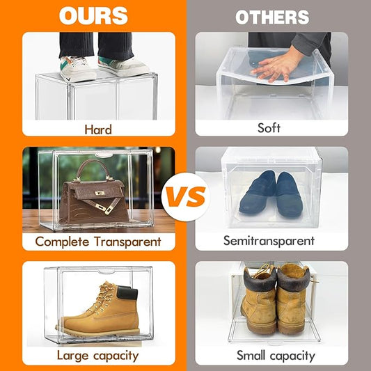 DAYOOH 10 Pack Acrylic Shoe Boxes Stackable, Size 12 Clear Shoe Display Cases Plastic Shoe Container Boxes Sneaker Storage Bins