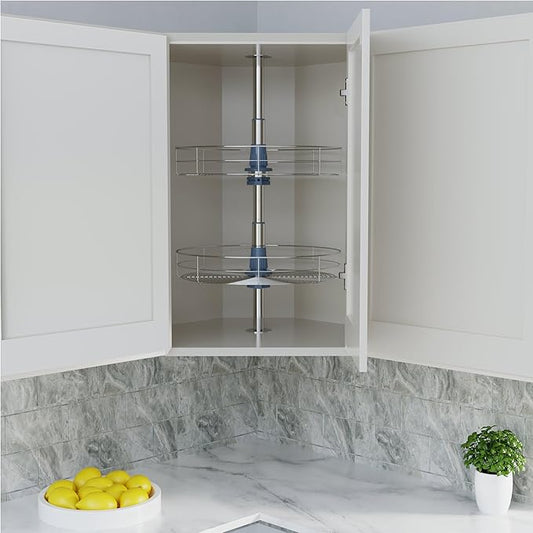 Dowell 18" Round Lazy Susan, 2 Shelves, Kitchen Wall Corner Cabinet Organizer (Chrome 4001 360D)