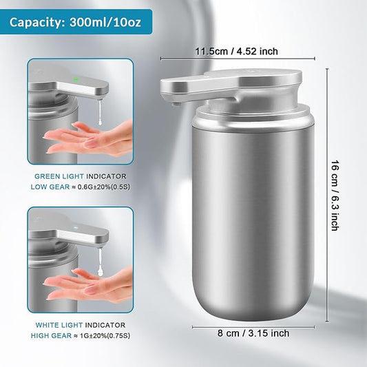Mamiddle 12 oz. Automatic Soap Dispenser Stainless Steel with Sensor Infrared Soap Dispenser Electric IPX5 Waterproof USB-C Charging Motion Sensor for Kitchen & Bathroom (Silver Cyl)