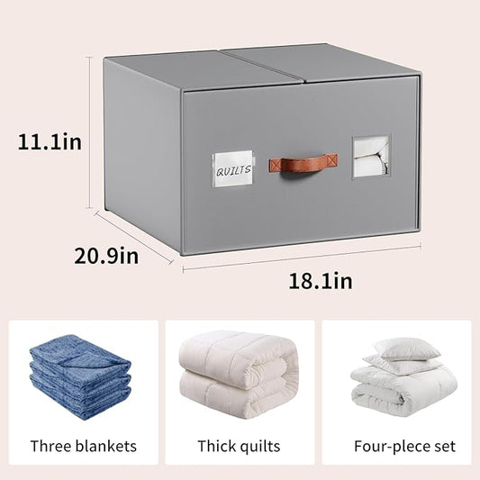 EE-RoomWorld 2 Pack comforter Storage Organizers, king&queen size blanket Organizers with Reinforced Walls ,Foldable 21"x18"x11" Space-Saving Design for Bedding Storage & sheet storage