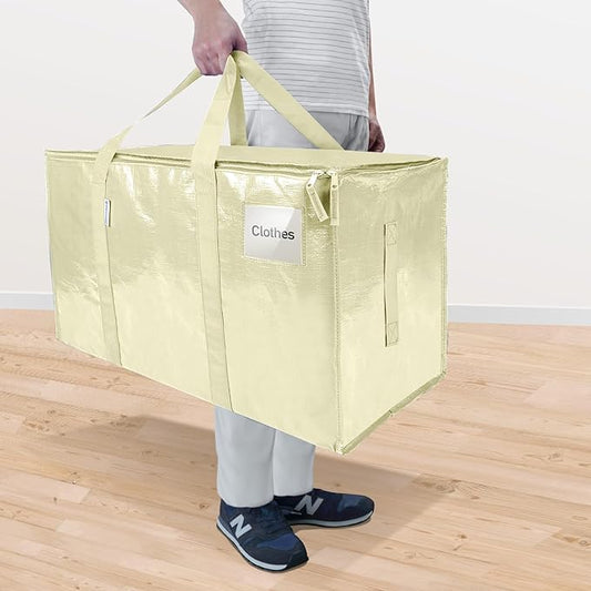 TICONN 8 Pack Extra Large Moving Bags with Zippers & Carrying Handles, Heavy-Duty Storage Tote Moving Boxes for Space Saving (8 Pack, Cream)