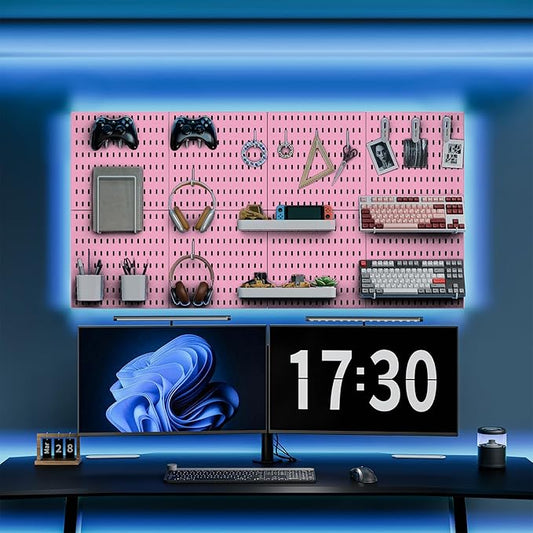 Pegboard Combination Kit, Wall Mounted Storage Set with 4 Pegboards & 14 Accessories Hanging, Pink Peg Boards Organizer for Walls Display, Crafts Organization, Kitchen Organizer, 22" x 22"