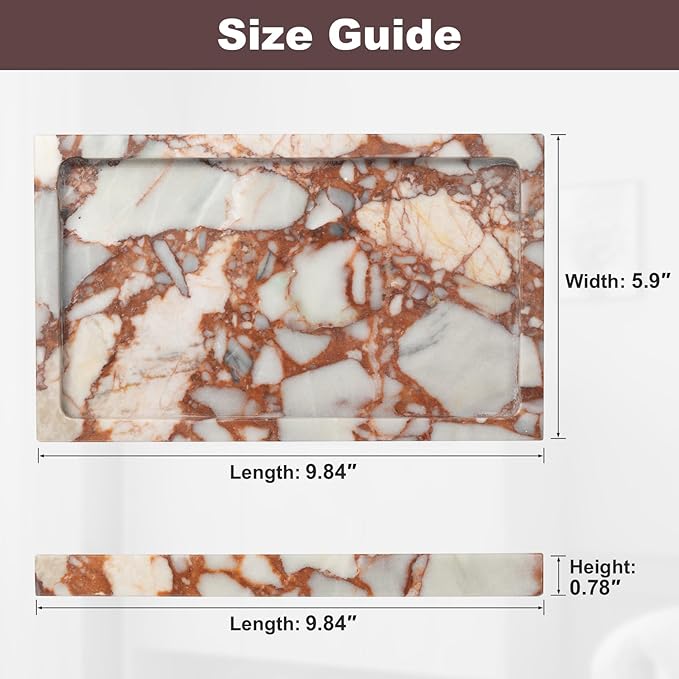 Deep Red Marble Rectangular Tray 10x6 Inch - Bathroom & Vanity Organizer, Jewelry Tray, Kitchen Counter Decor - Natural Stone Catchall