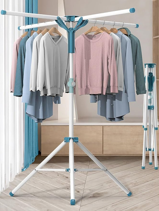 Clothes Drying Racks, Height-Adjustable 52 Inches Updated Version,Stainless Steel for Indoor Outdoor,Length Adjustable Saves Space,with 20 Windproof Hooks (Tripod Rack, 52")