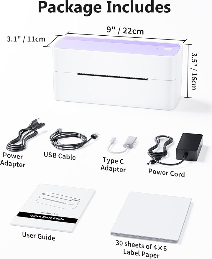 Phomemo Bluetooth Thermal Label Printer, 241BT 4X6 Wireless Shipping Label Printer for Small Business, Labels Printers for Shipping Package, Compatible with iPhone, Android, Purple