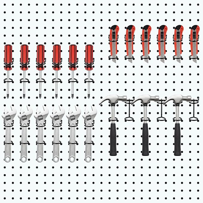 Ripeng 12 Pcs Screwdriver Organizer Tool Holders Multi-tool Holder Double-ring Tool Holders Pegboard Accessories Household Tools Organizer Racks Storage System Hand Tools for Kitchen, Garage (Black)