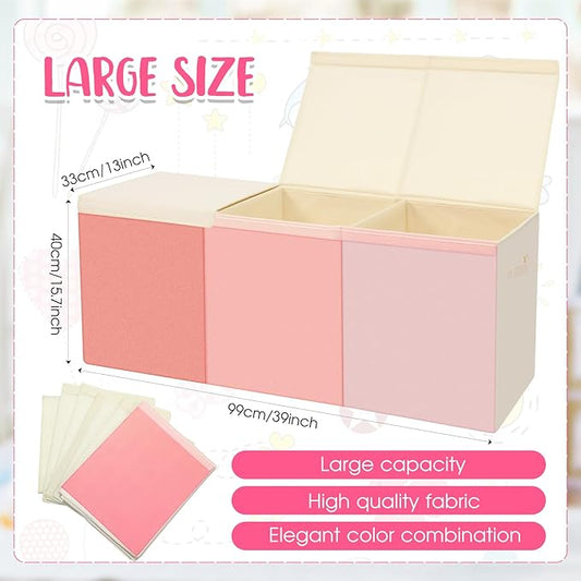 Patelai Extra Large Toy Box Chest with Lids 4/3 Grids Large Chest Collapsible Kids Toy Storage Baskets Gifts for Boys Girls Living Room Nursery Playroom(39 x 13 x 15.7'',Pink Series)