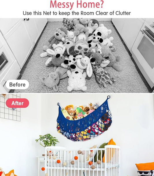 Stuffed Animal Hammock - Extra Large 56'' Long, Stuffed Animal Storage, stuffed animal Holder net, Hammock Large, Storage Hanging Organizer - Sapphire blue