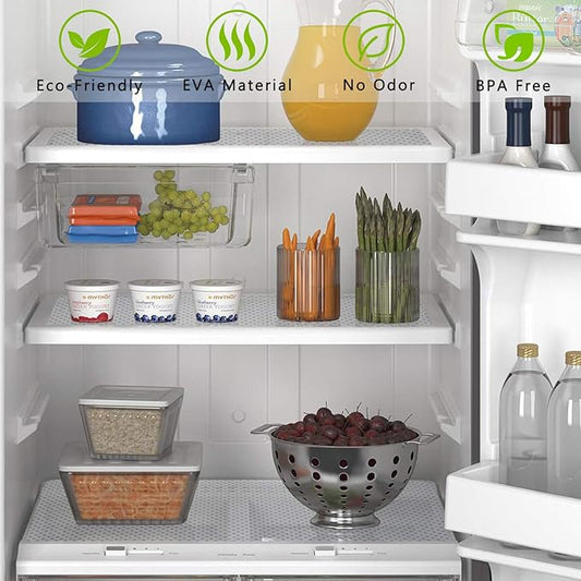 HooTown Refrigerator, Fridge Shelf Liners and Drawer Mats 11.8 Inch Wide x 393.7 Inch Long, Non Adhesive EVA Plastic Washable Waterproof Pads for Kitchen Cabinet, Pantry Closet, Cupboard, Clear
