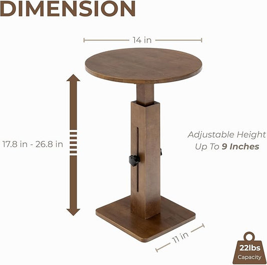Behomes Aurin Solid Wood Nightstand, Mid Century Modern Side Table with Adjustable Height, Couch End Table, Accent Bedside Table for Bedroom, Living Room, Round Top, Walnut