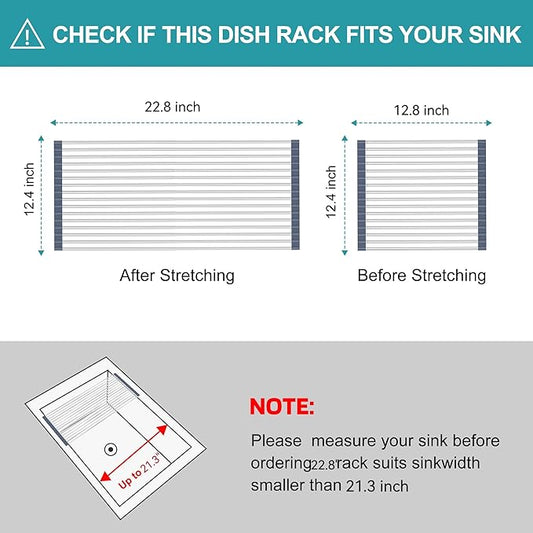 BBXTYLY Extra Large Expandable Roll Up Dish Drying Rack,Over The Sink Drying Rack Sink Cover Kitchen Sink Accessories Kitchen Rolling up Stainless Steel Drainer, Foldable,Rollable(Gray,25.1''-12.4'')