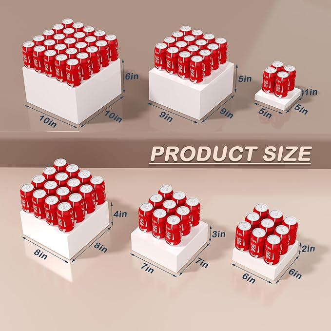 6PCS Buffet Risers, Food Risers for Buffet Table, Acrylic Boxes with Rounded Corners for Food, Display Stand for Party Catering Dessert Collectibles, Acrylic Cube Boxes, Food Stand Set, White (5"x6"x7"8"x9"x10")