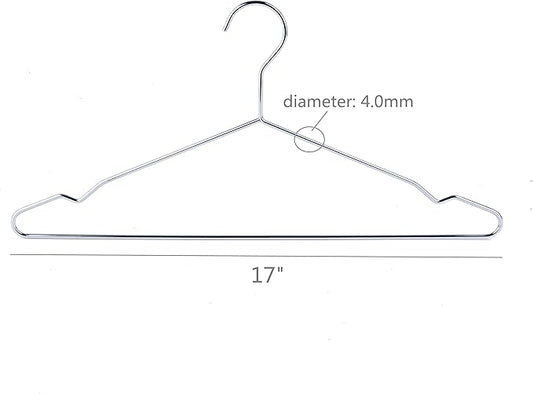 Better to U 17 Inch Metal Clothes Hanger 20 Pack, 4.0mm Heavy Duty Shirt Blouse Hanger for Coat Suit Bridal Boutique, Space Saving Slim Wire Hanger for Camisole Trousers Wedding Dress(Sliver)