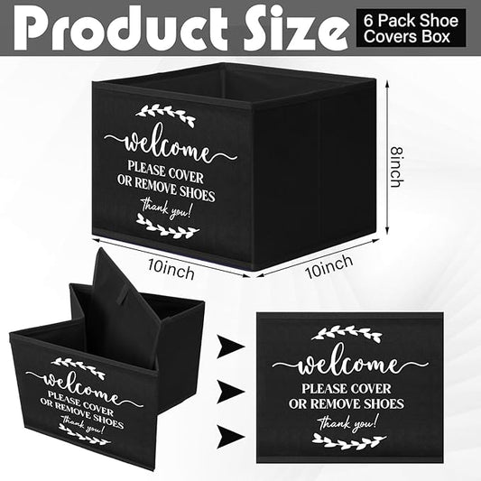 Suzile 6 Pcs Shoe Covers Box Foldable Storage Bin Indoor Disposable Shoe Cover Dispenser Holders for Open Houses Real Estate Agent Supplies Homeowner Booties (Black)
