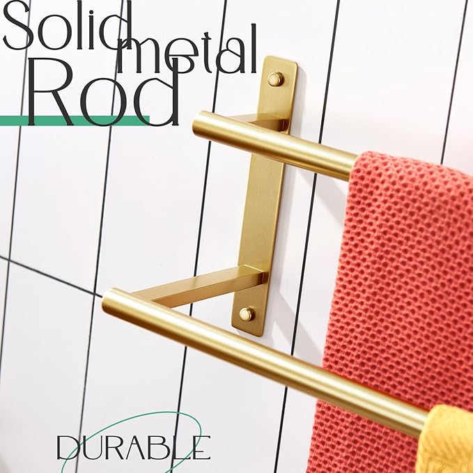 KOKOSIRI 16 Inch Bathroom Towel Racks Double Towel Bar Bath Towel Holder Towel Hanger Towel Shelf Wall Mount Stainless Steel Brushed Gold B5010BG-L16