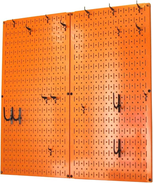 Wall Control Kitchen Pegboard Organizer Pots and Pans Storage Rack Organization Kit with Orange Pegboard and Black Accessories