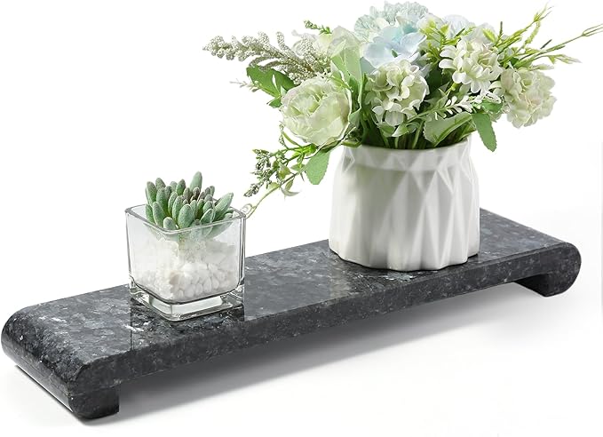 Natural Marble Pedestal Stand, Marble Tray 4.02" x 15.98" for Kitchen Counter, Bathroom, Home Decor, Small Plant Tray Soap Dish Holder for Jewelry, Vanity, Counter Luxury Decorative Tray (Blue Pearl)