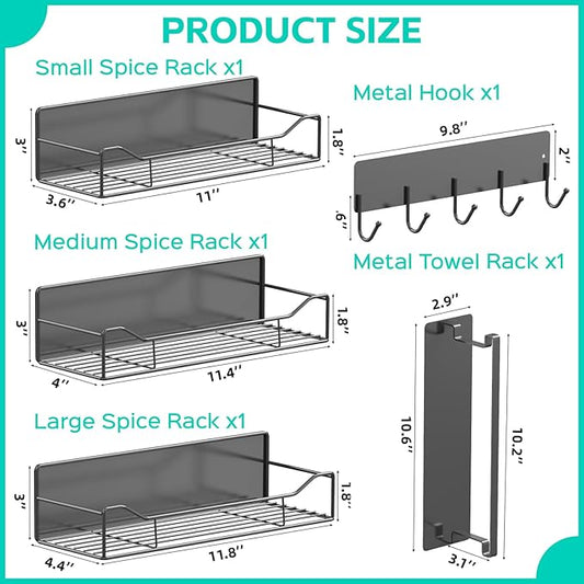 5 Pack Multifunctional Magnetic Shelves for Washing Machine & Refrigerator - Heavy Duty Laundry Room Organization System with Tool Hooks, Metal Storage Baskets (Grey)