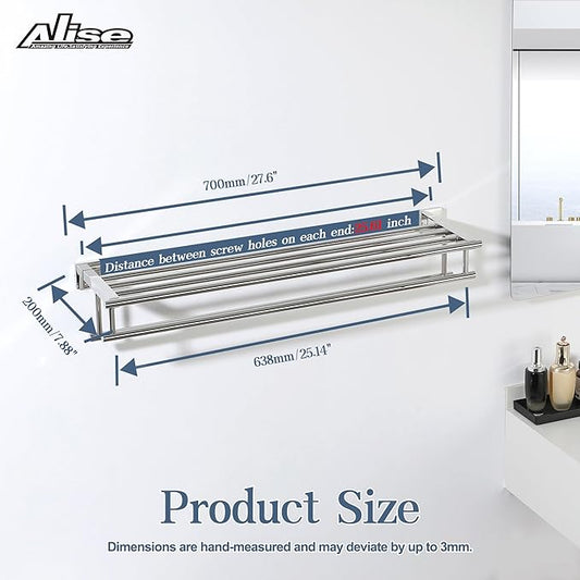 Alise Towel Rack,Towel Hanger Towel Shelf with Double Towel Bars for Bathroom Lavatory,28 Inch SUS 304 Stainless Steel Wall Mount Towel Holder,Polished Chrome